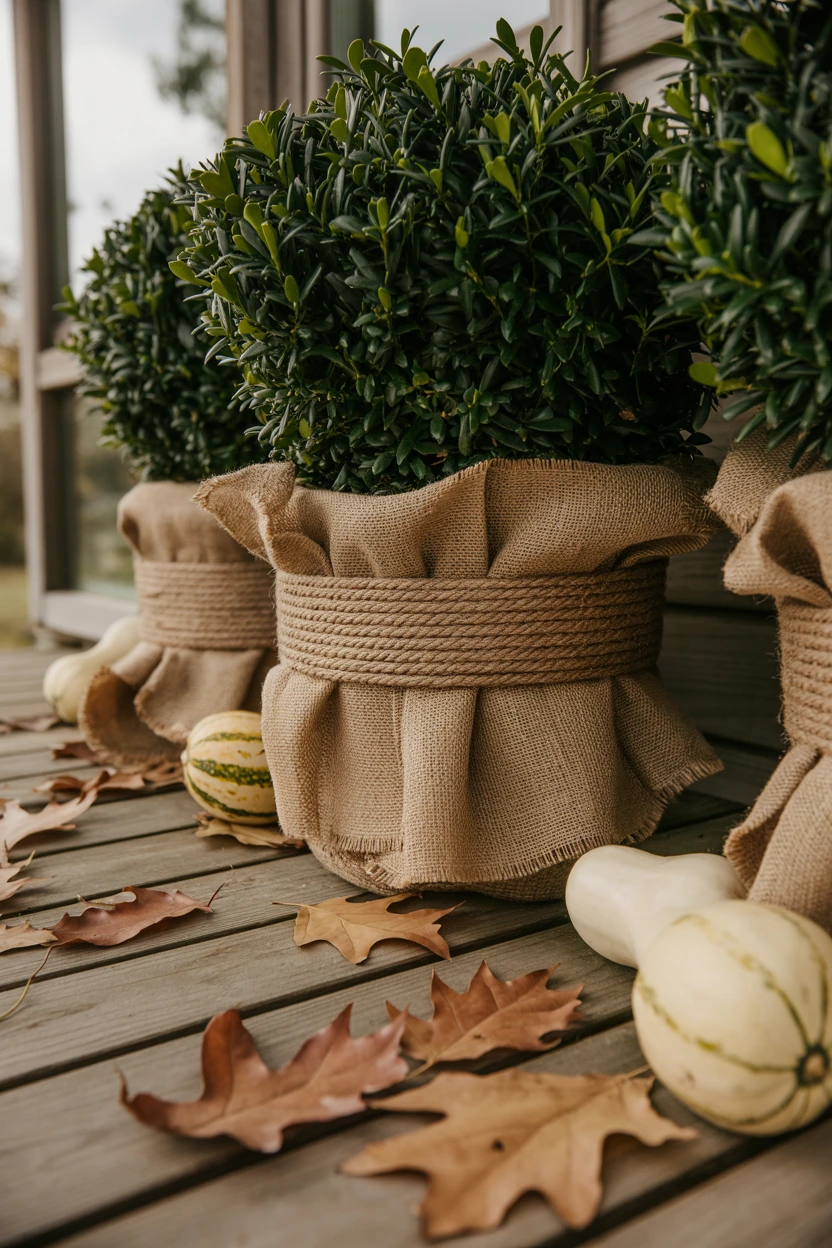 burlap wrapped planters
