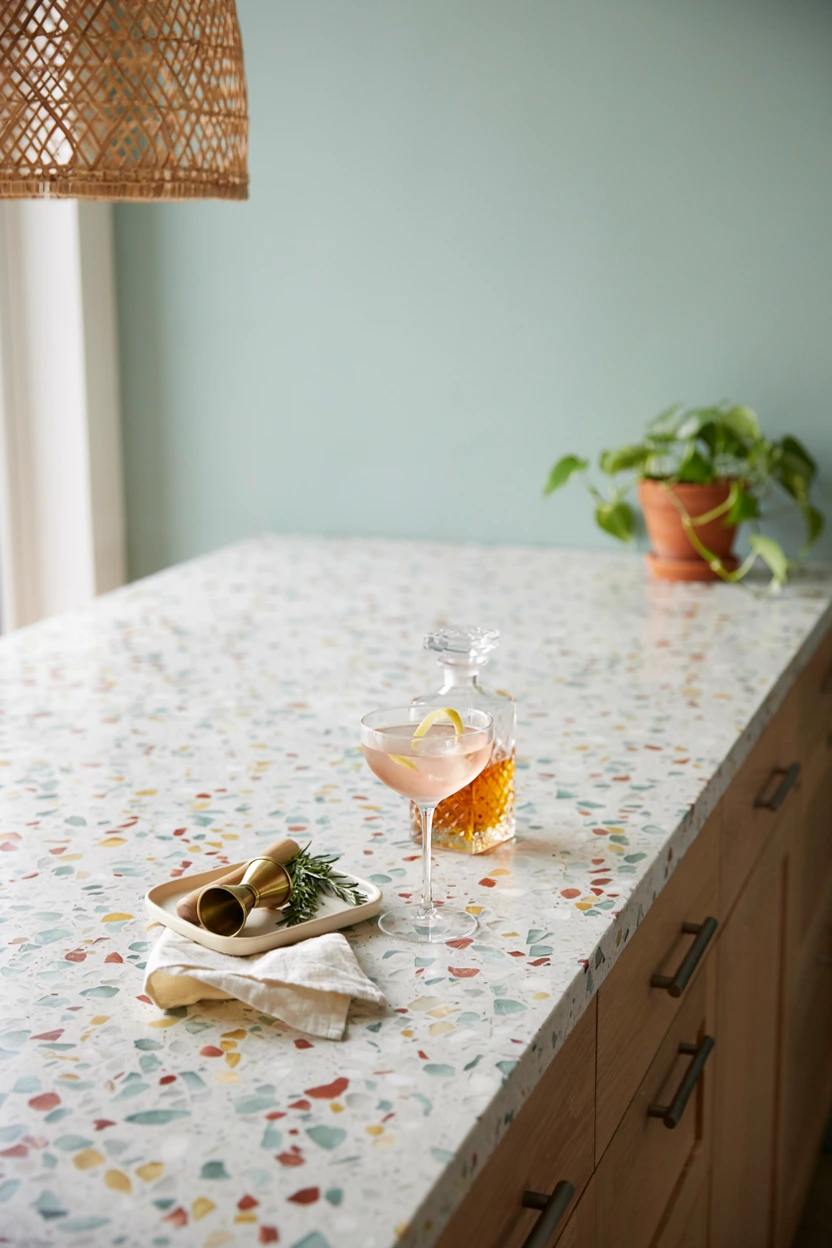 terrazzo countertop entertainment hub