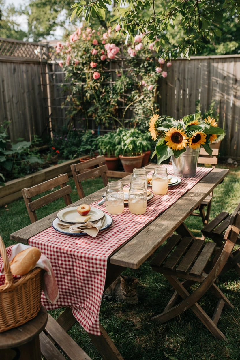 gingham picnic style tablescape