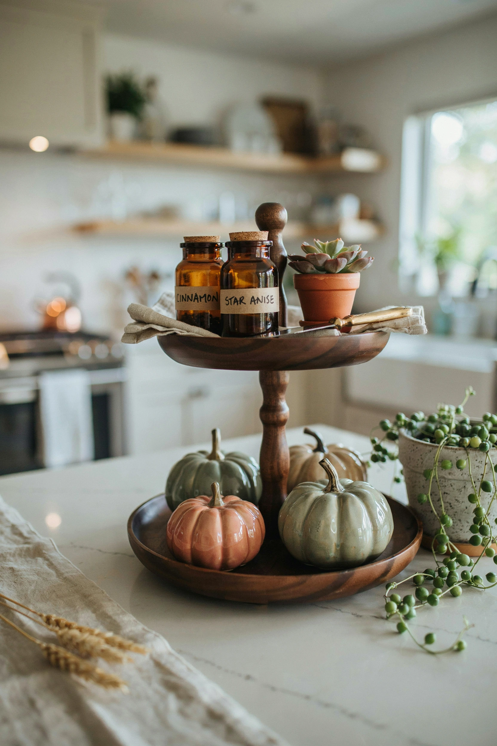 tiered wooden tray setup