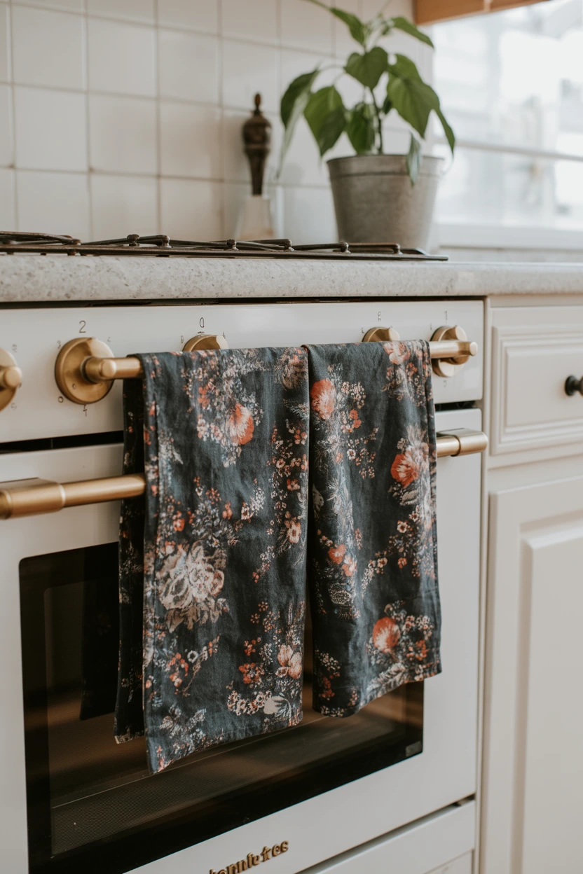 dark floral dish towels