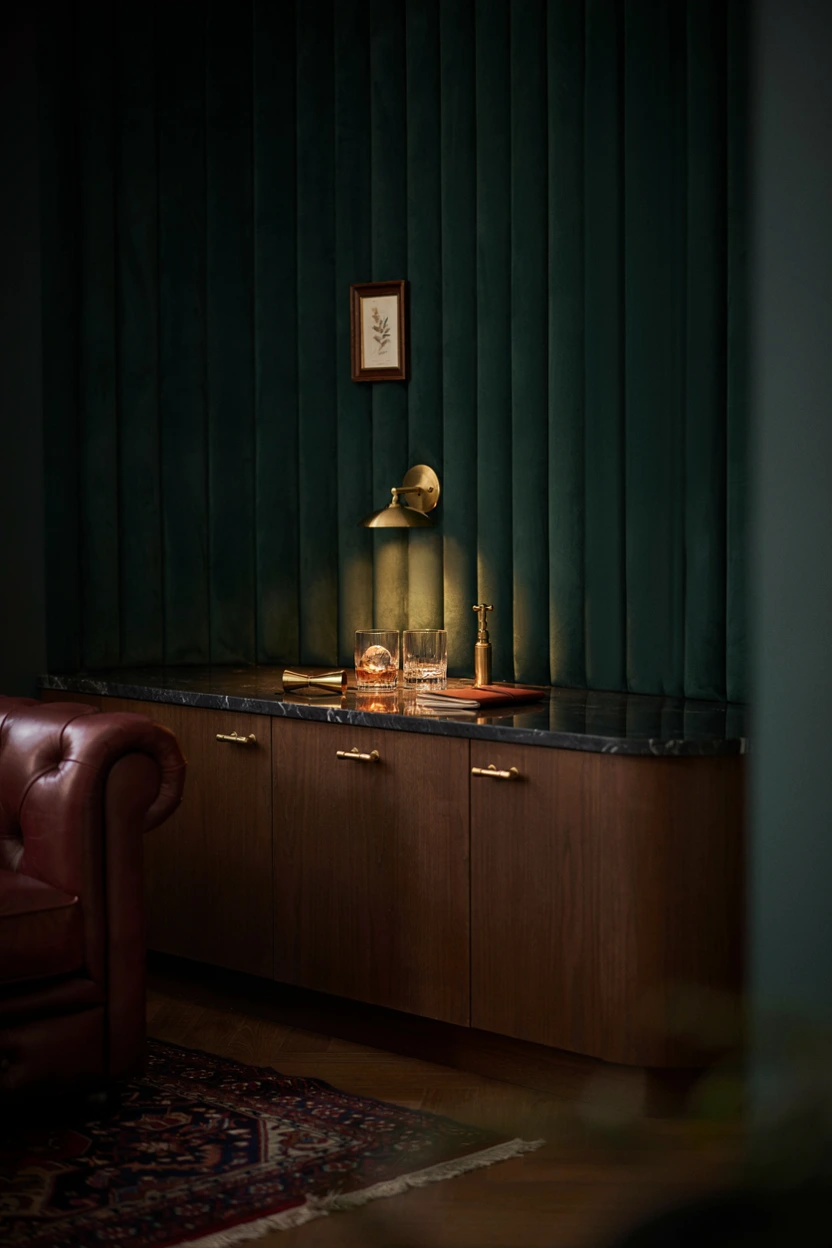moody green velvet lounge