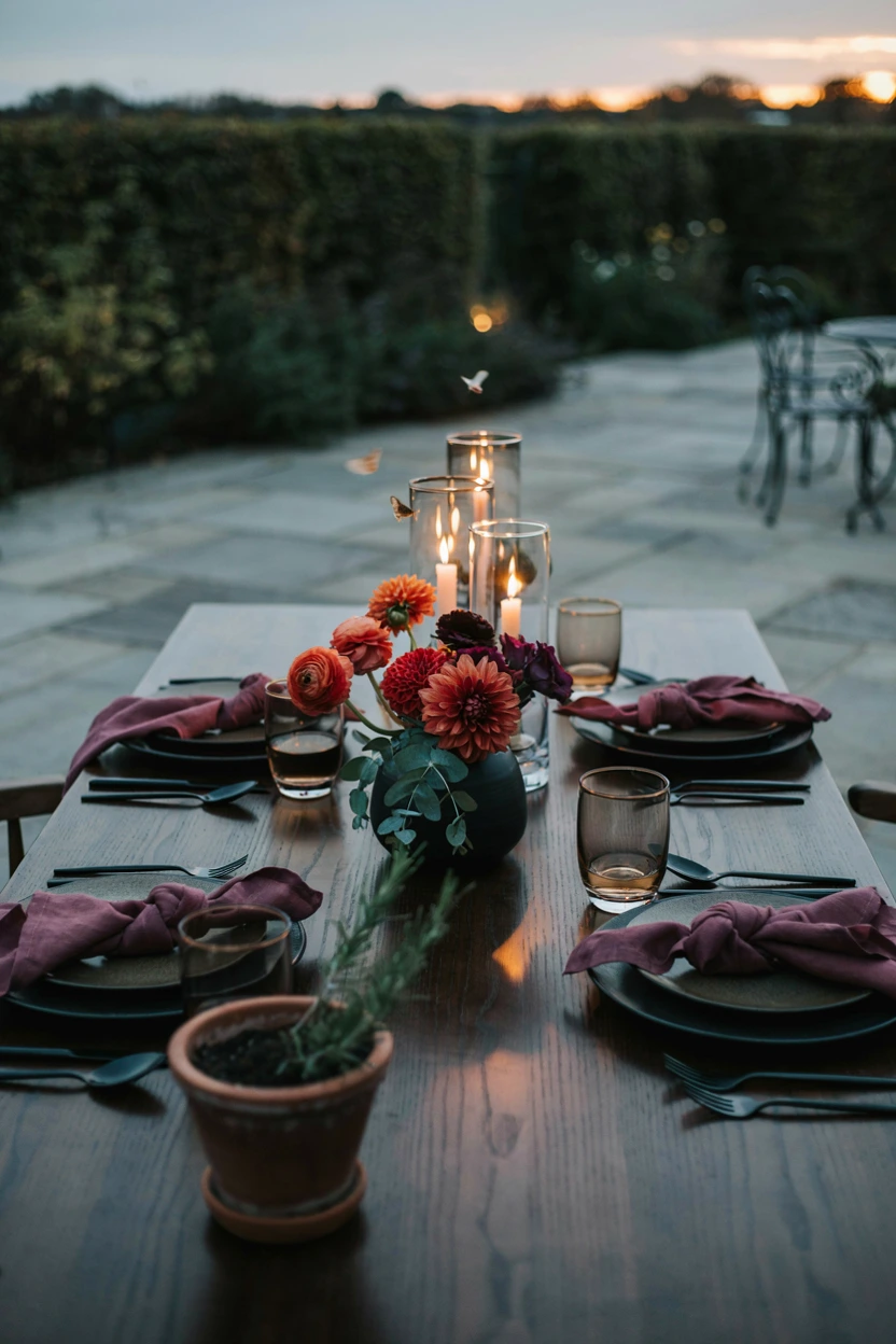 moody sunset floral arrangement