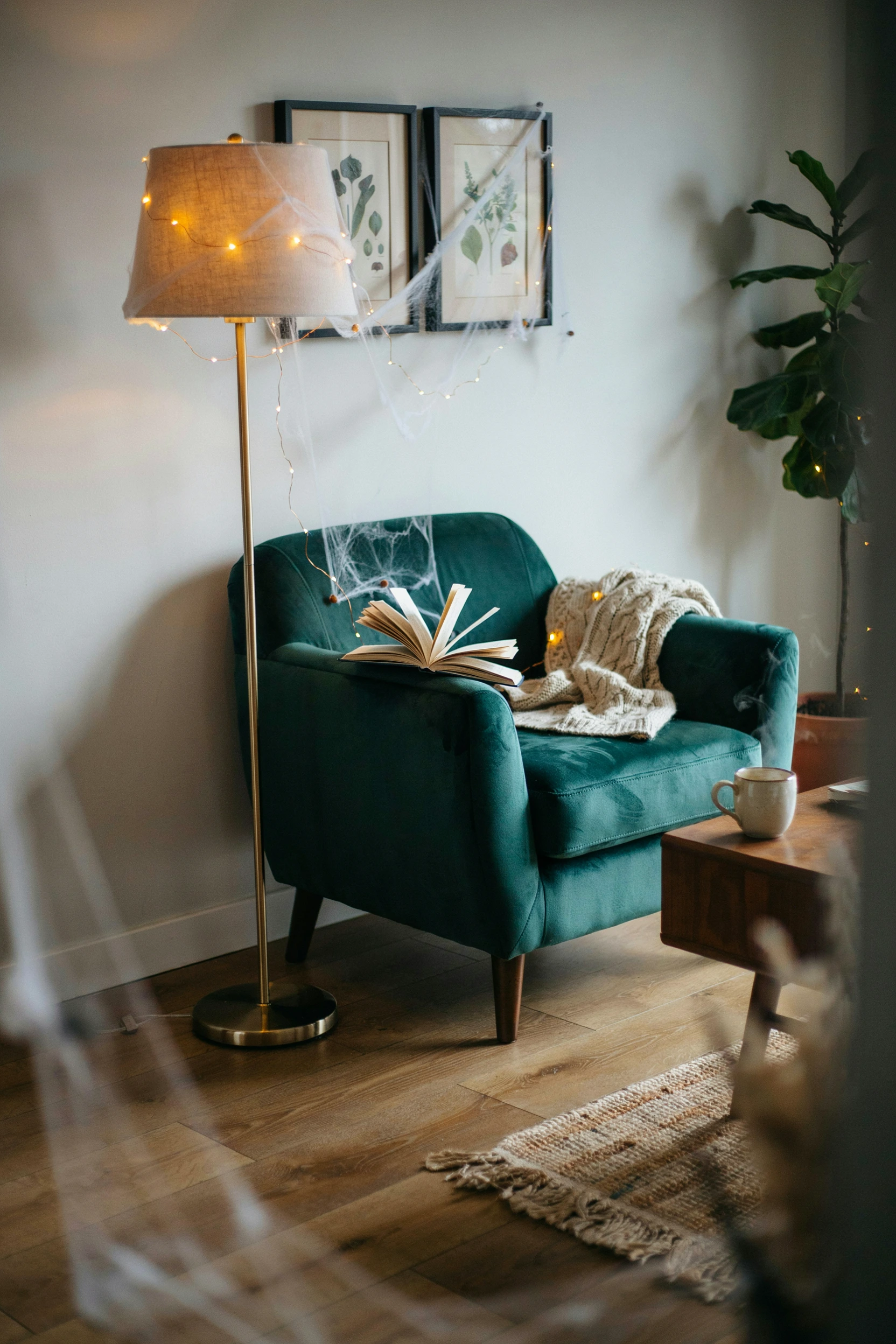 fairy light spiderweb corner