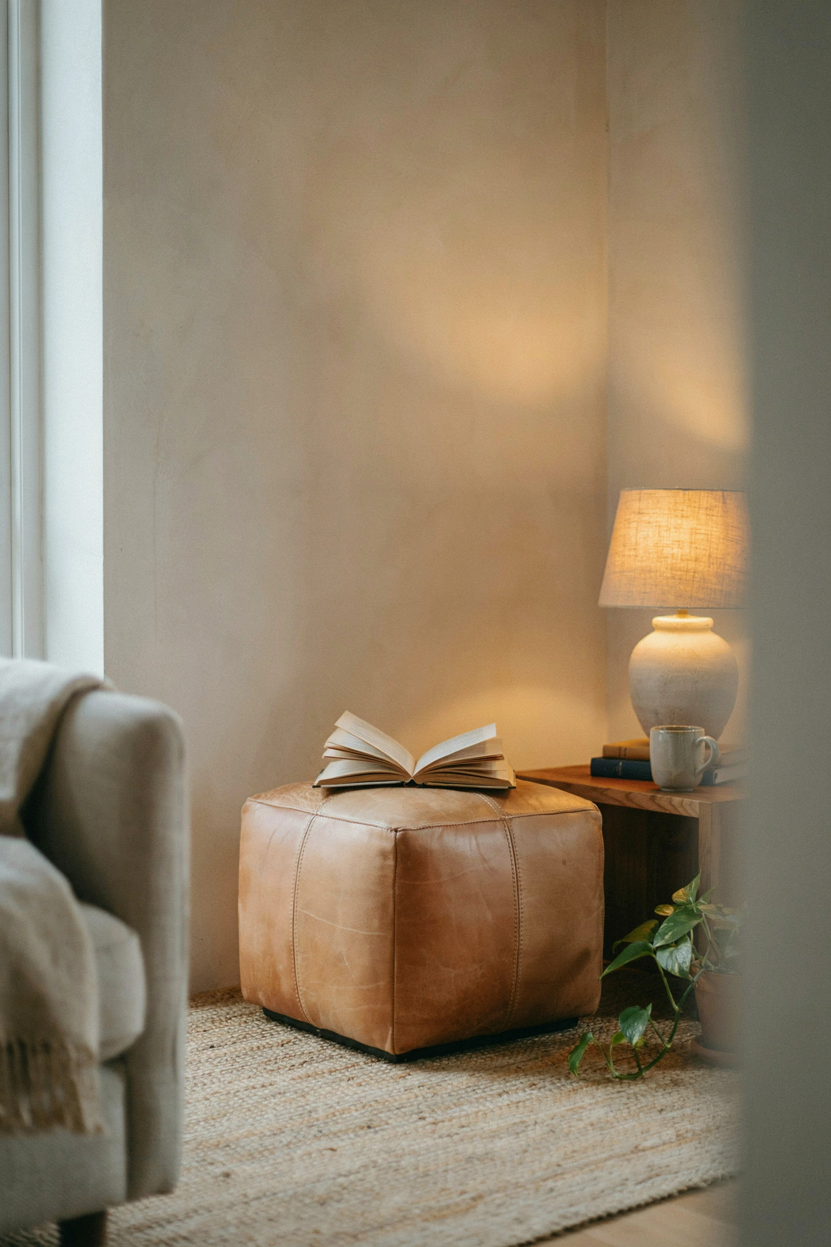 stitched leather ottomans