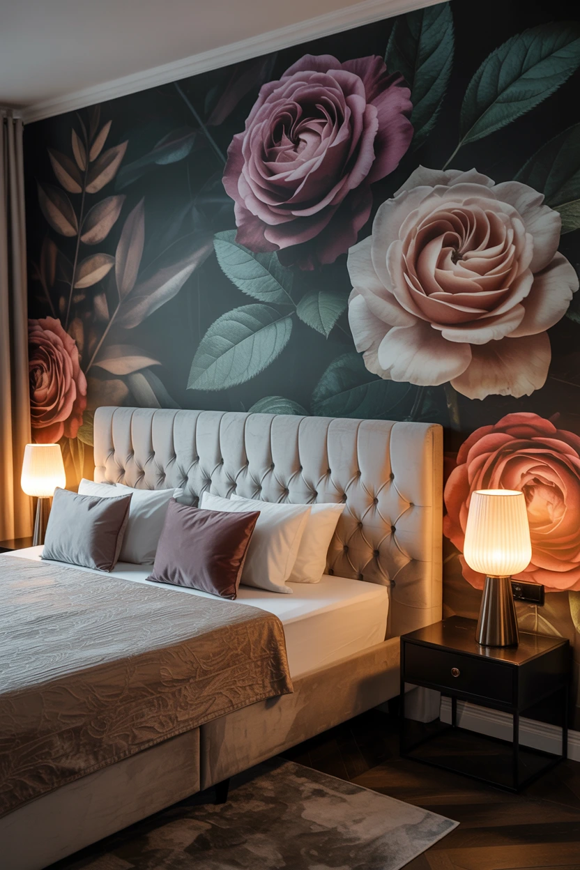 dark floral wallpaper mural