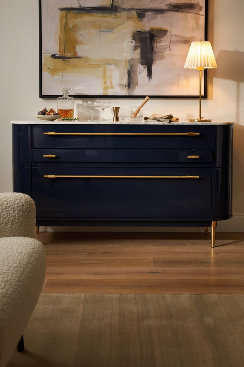 high-gloss lacquer credenza