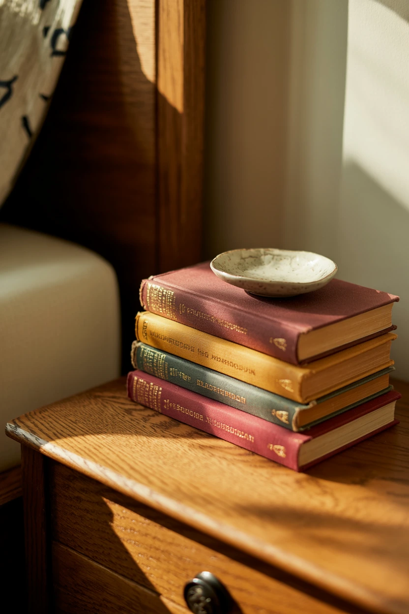 stacked decorative hardcover books