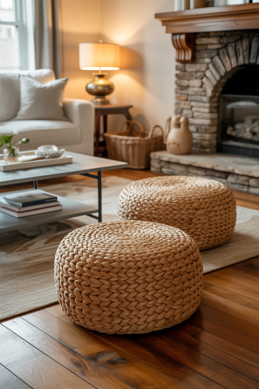 braided jute floor poufs