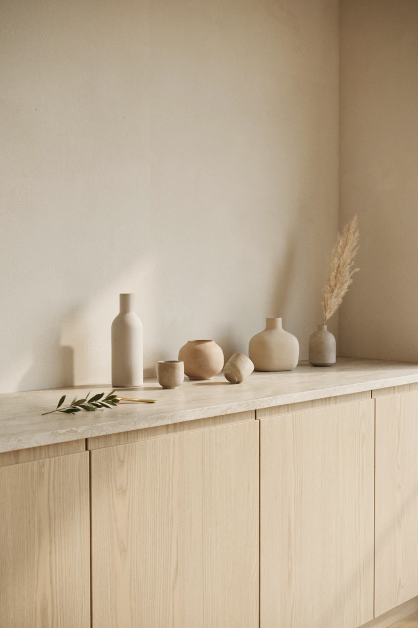 minimalist white oak counter