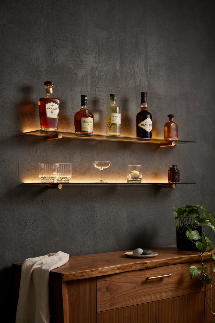 smoked glass floating shelves
