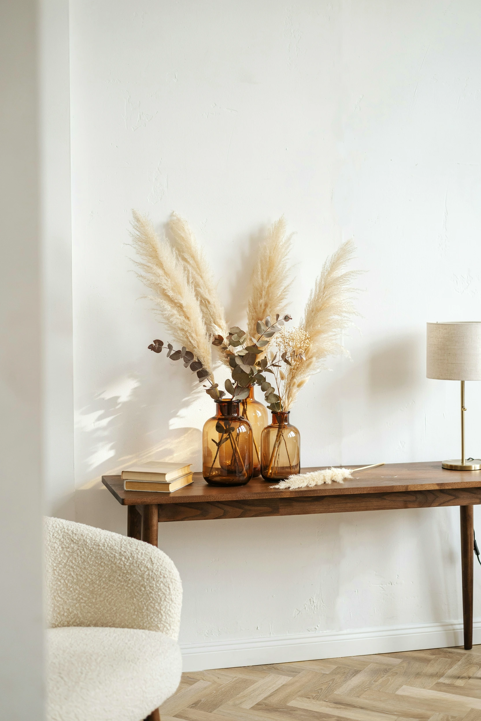 amber glass vase arrangements