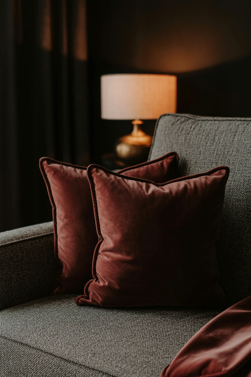 deep burgundy velvet cushions