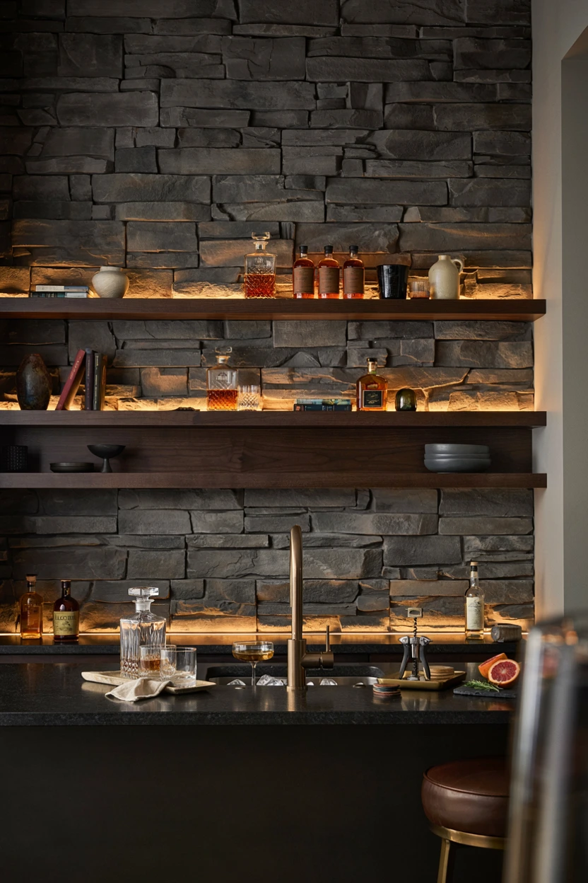textured stone backdrop bar