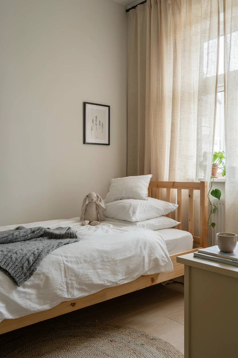 neutral wood slat bed