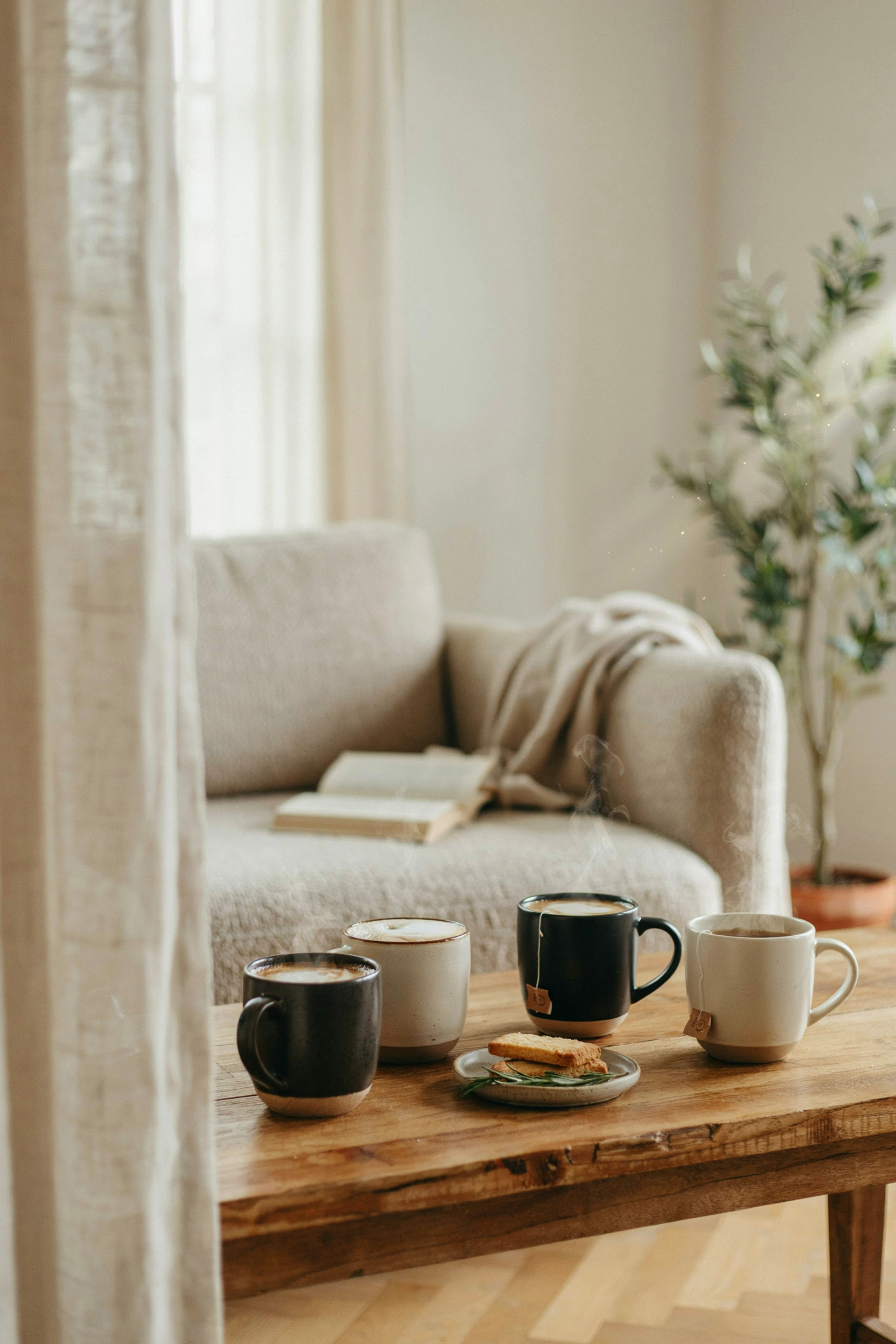 monochrome stoneware mugs