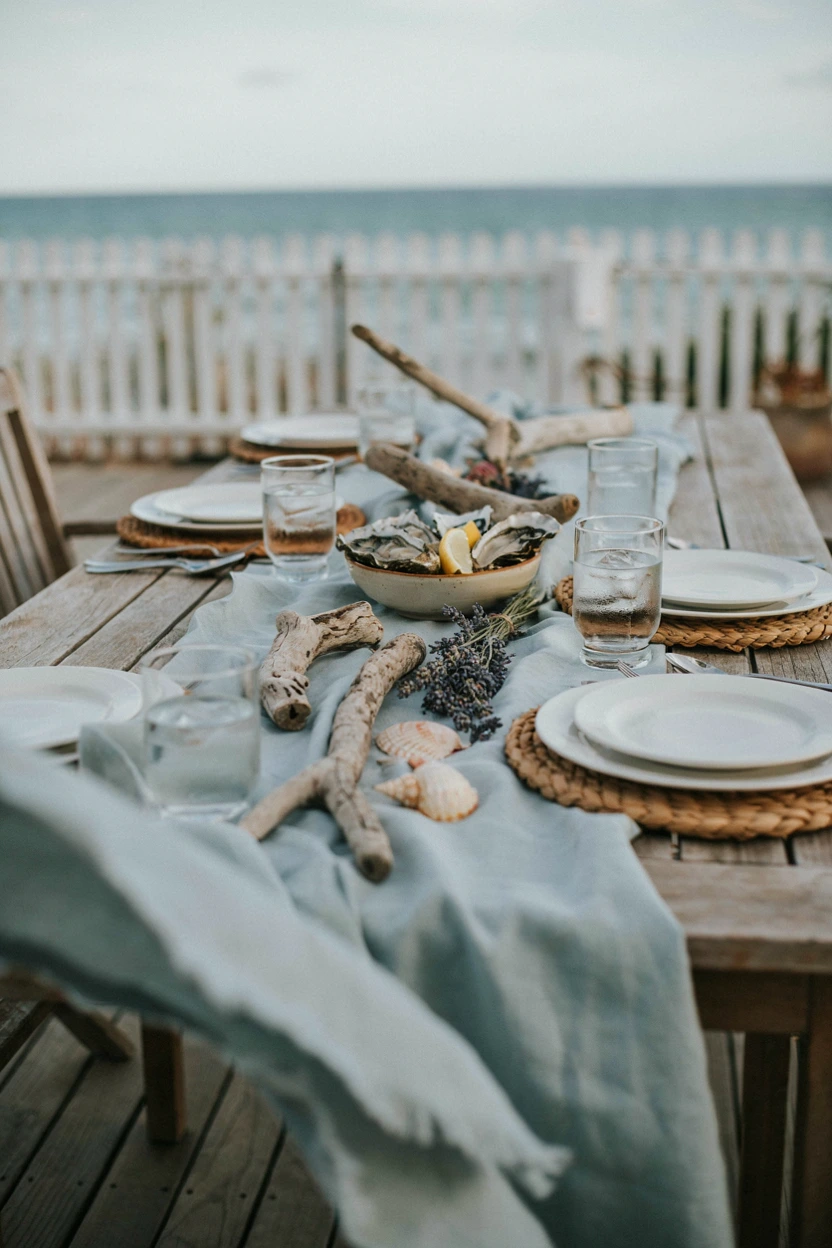 blue linen coastal spread