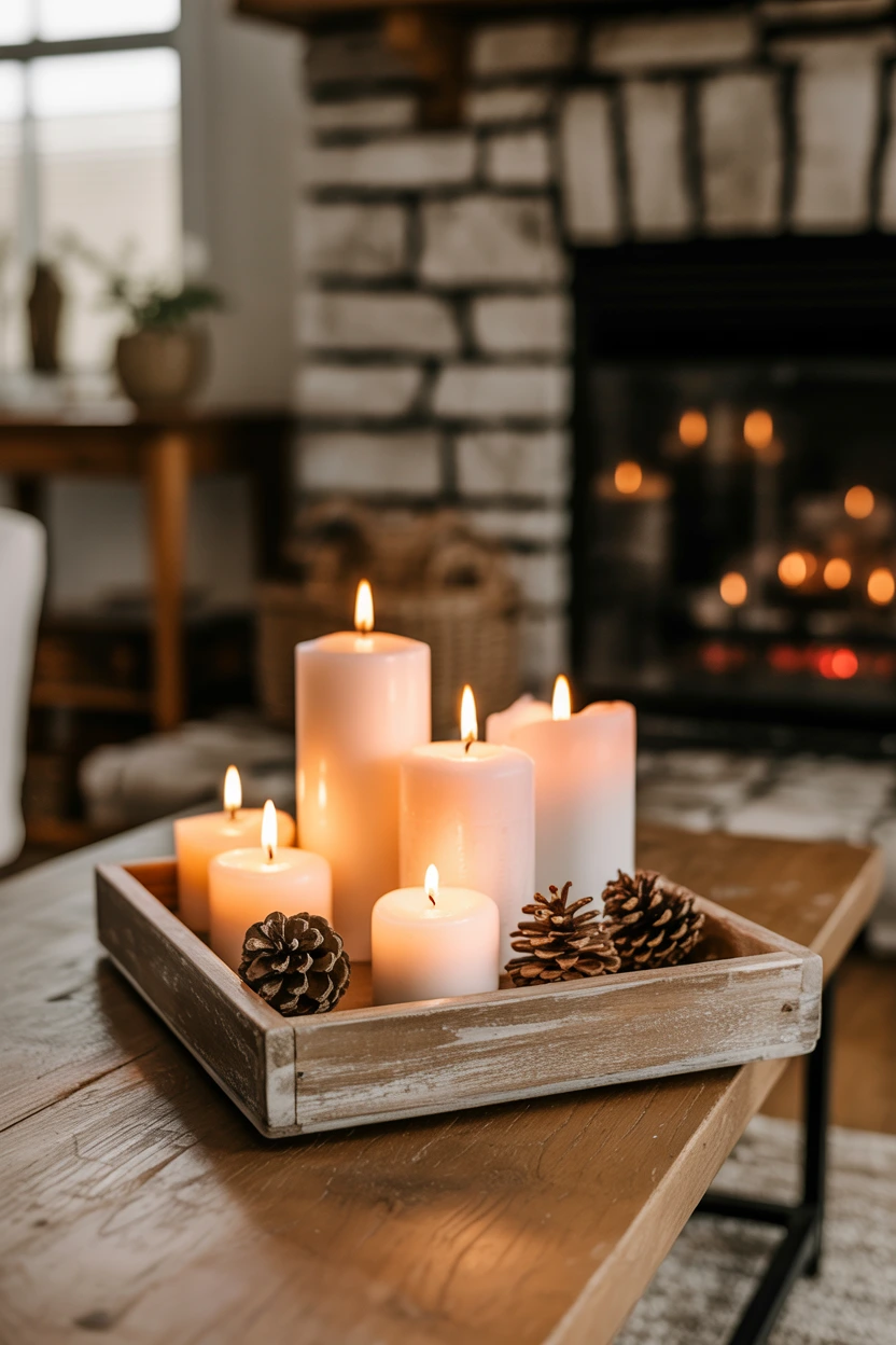 rustic wooden candle trays
