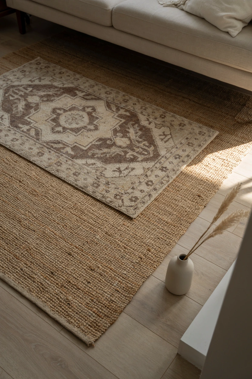 muted espresso layered rugs