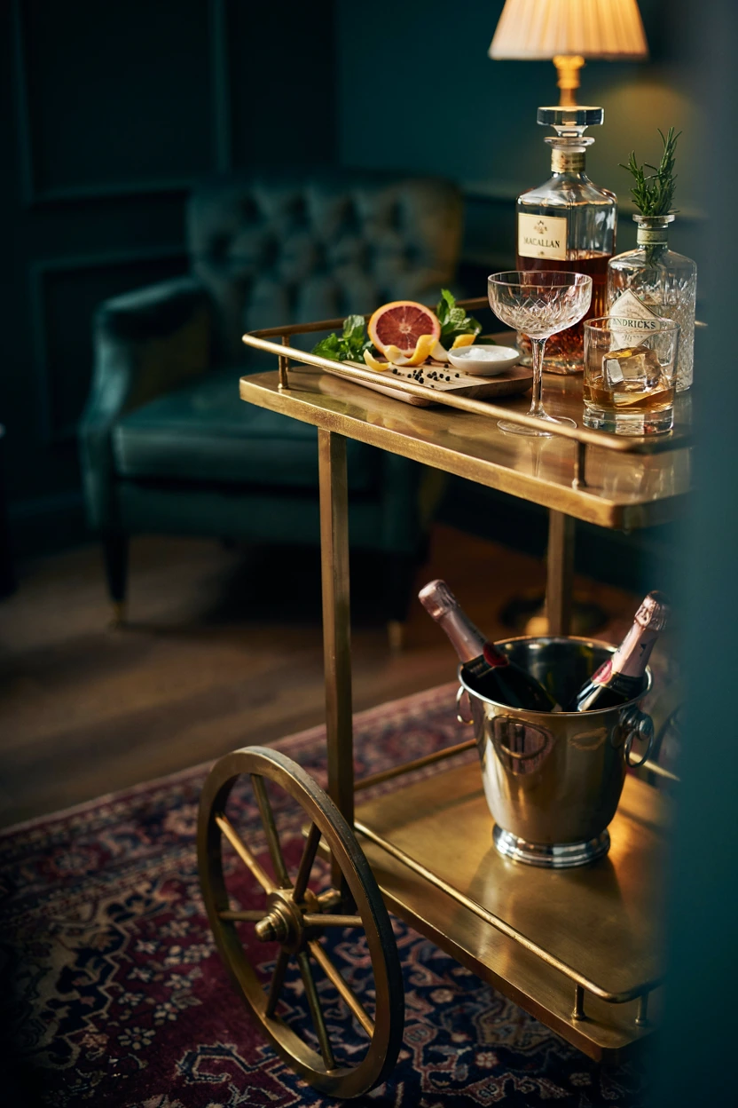 vintage brass bar cart