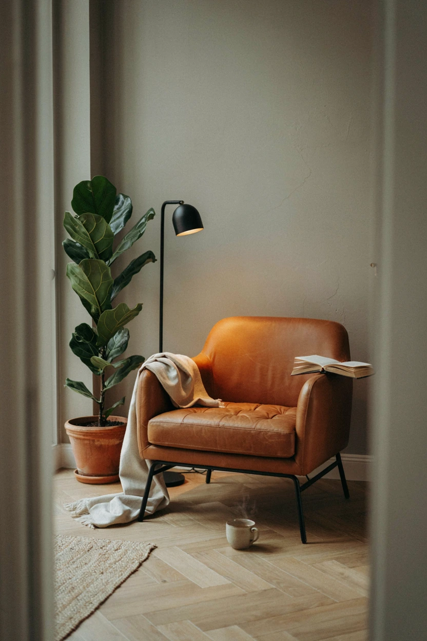 caramel leather armchairs