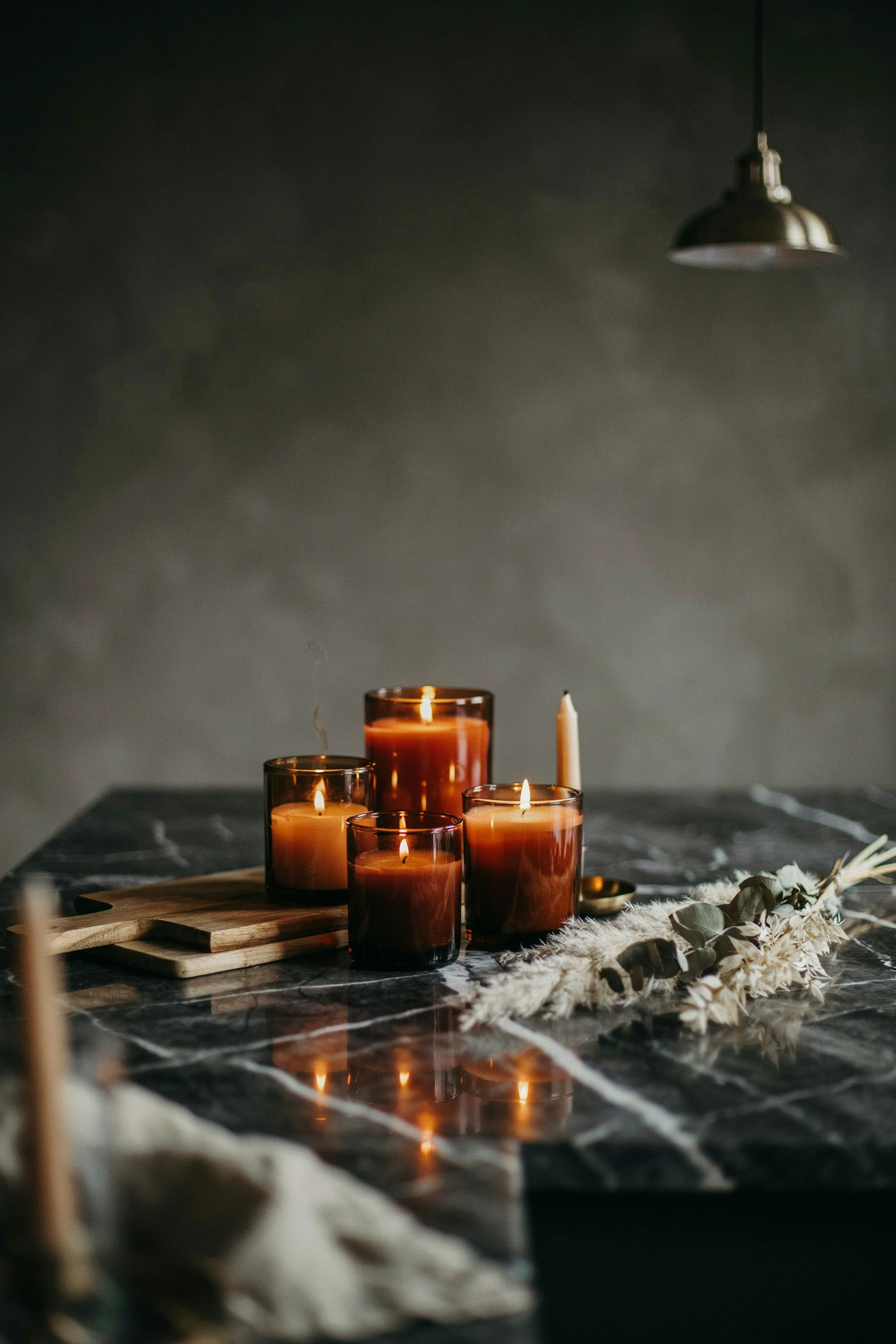 amber glass candle clusters