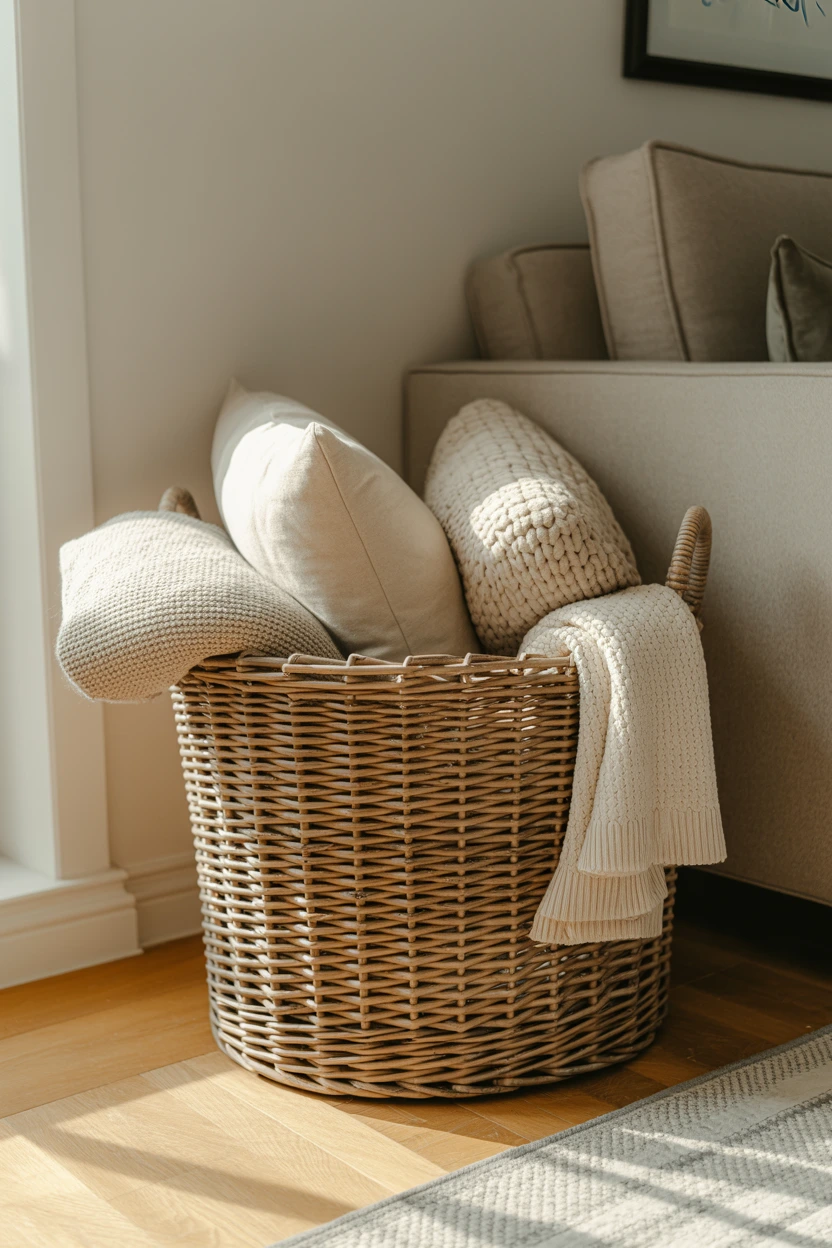 woven rattan storage baskets
