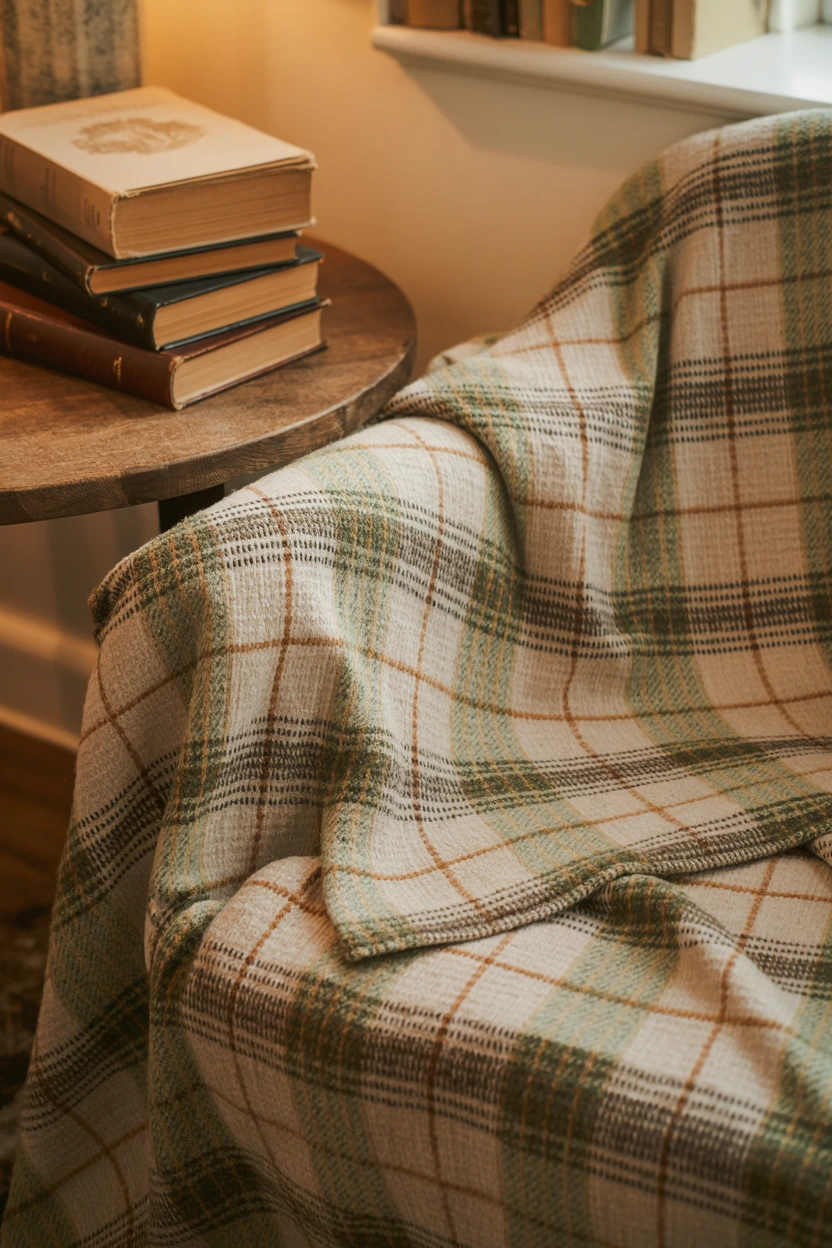 muted plaid woven covers