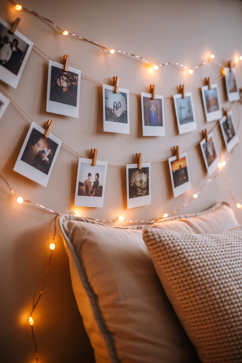 cozy polaroid string lights