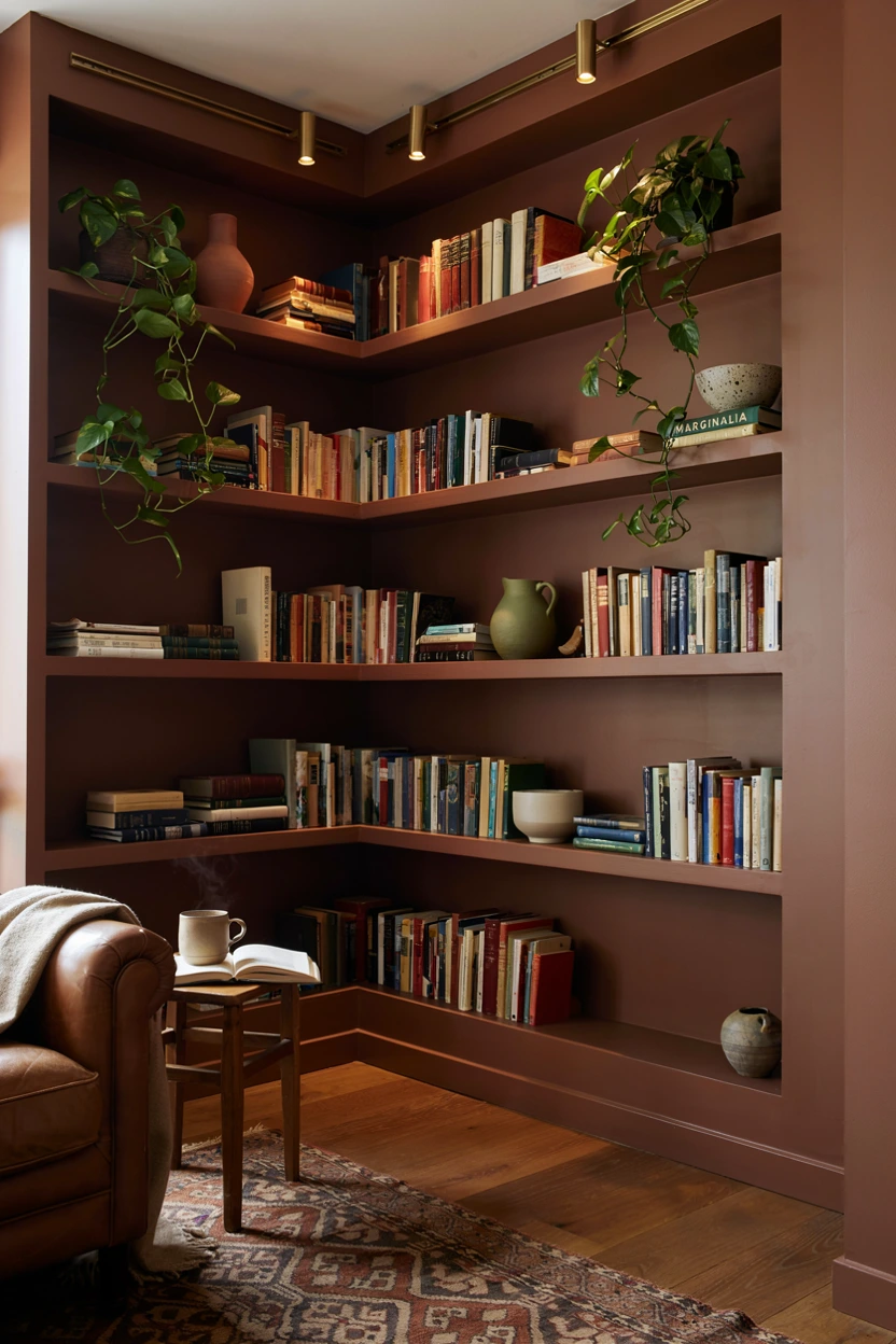 deep mocha bookshelves